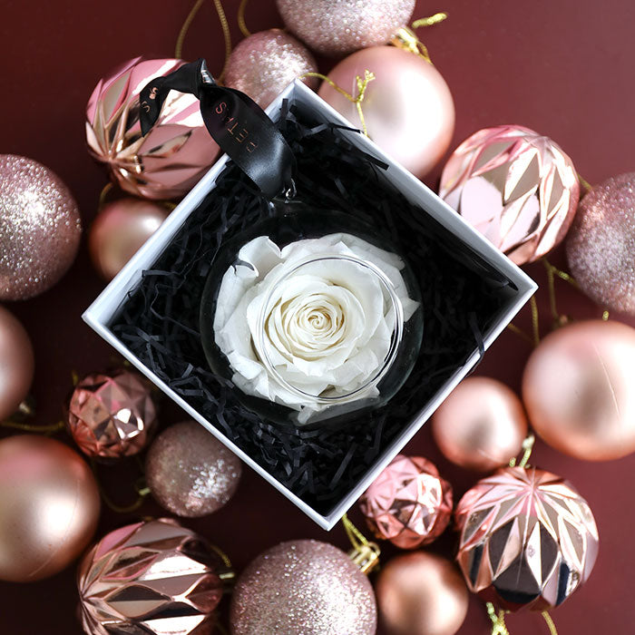 Real White Preserved Rose in a Hanging Bauble