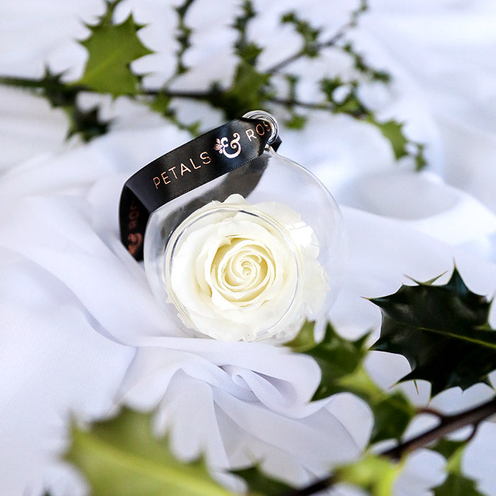 Timeless everlasting white rose bauble