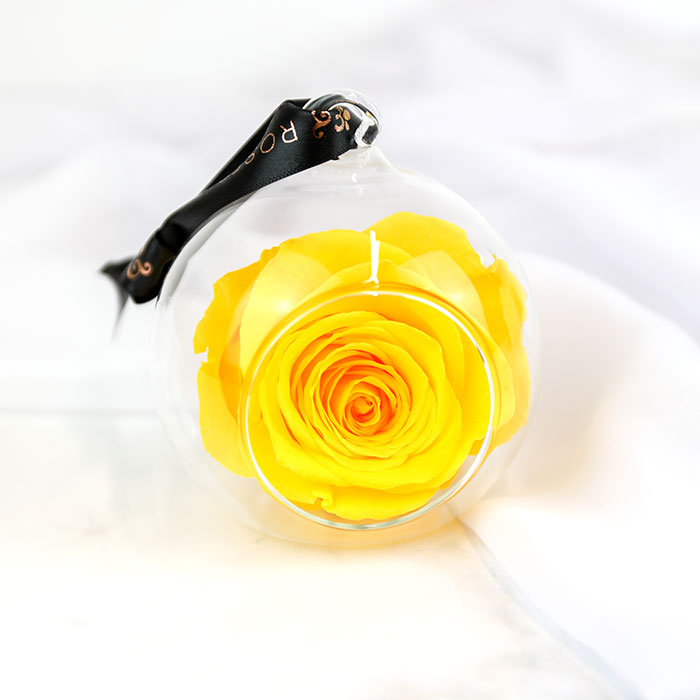 Petals and Roses Yellow Preserved Rose Glass Bauble Gift